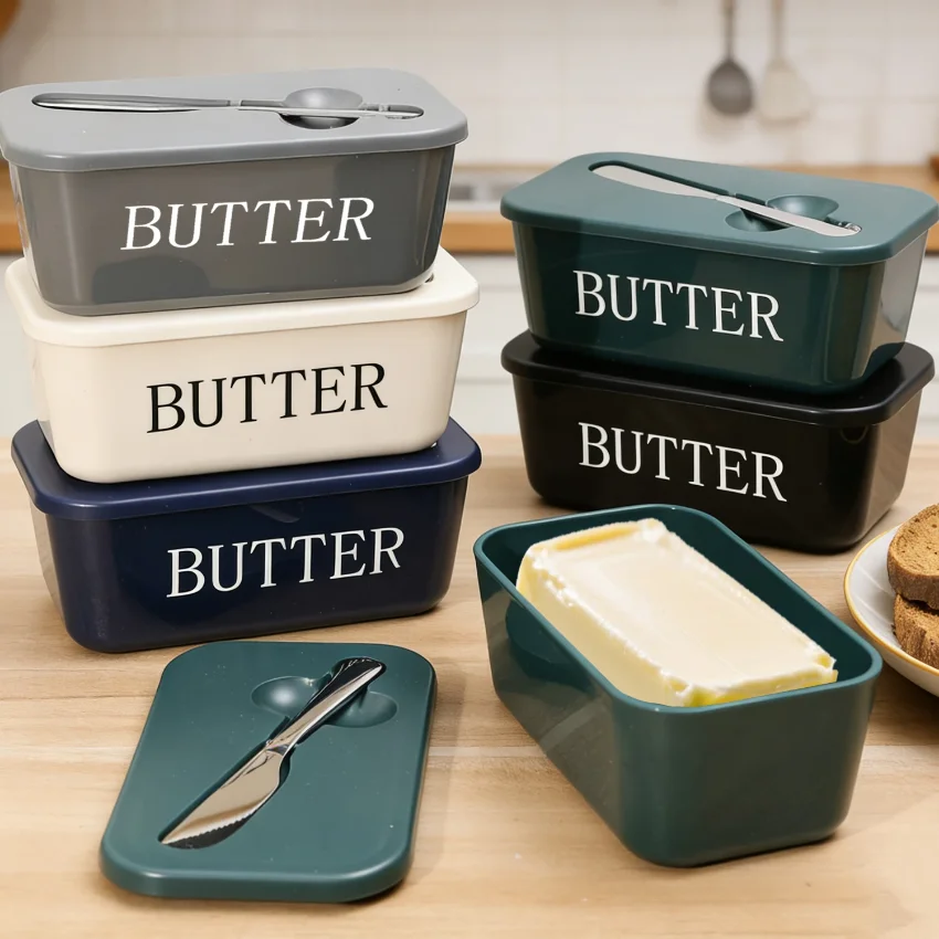 

Butter Container Box with Stainless Steel Knife Restaurant Sealed Storage Box Refrigerator Cheese Container Kitchen Tableware