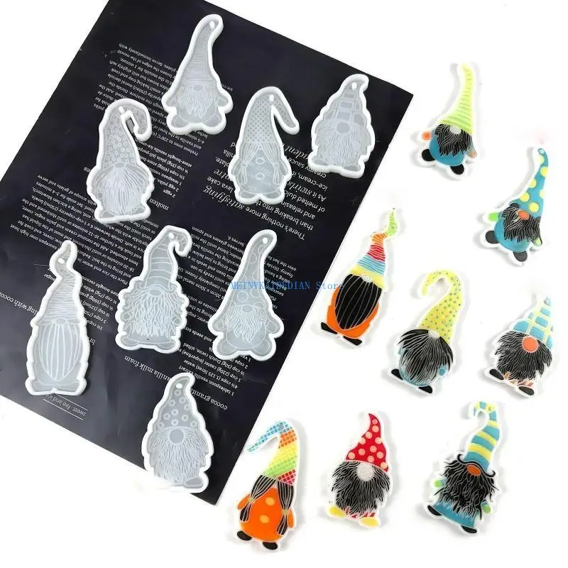 

C1FE 8 Pcs/Set Gnome Dwarf Epoxy Silicone Molds Easter Keychain Resin Molds DIY Decor