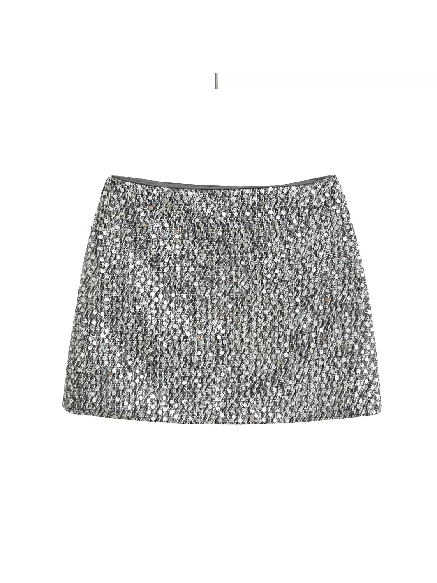 Women's Silver Sequins Skirt 2000s Vintage Harajuku Gyaru Wrap Skirt Korean Style Y2k A-line Short Skirts Spring Summer Clothes