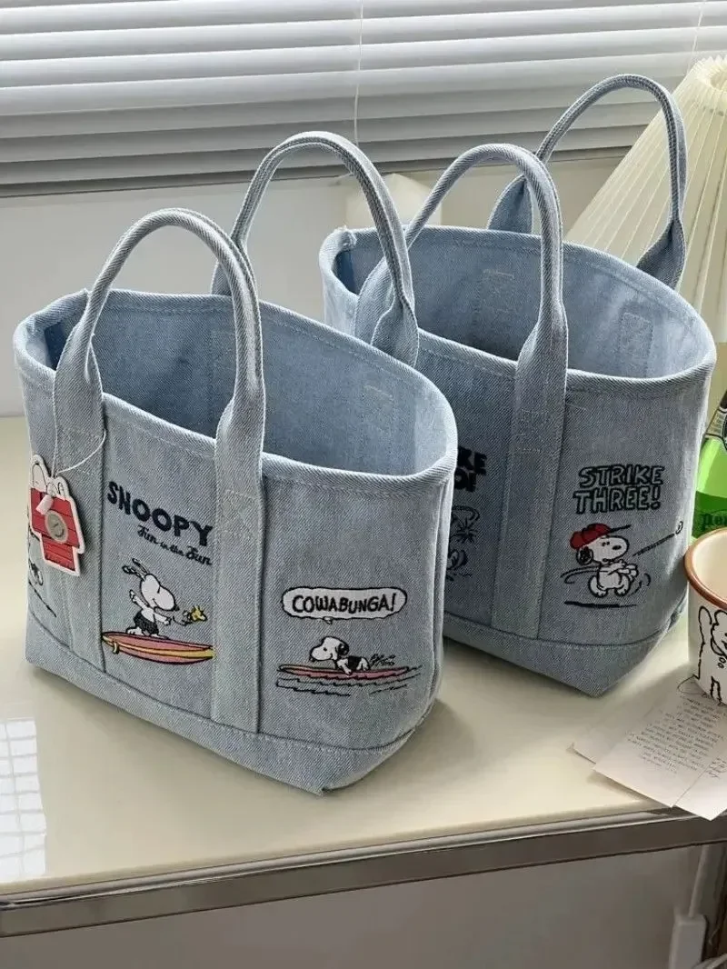 Snoopy-Bolso de lona bordado Kawaii para mamá, bolsa de oficina para el almuerzo, bolso de gran capacidad con estampado de dibujos animados para niñas y estudiantes