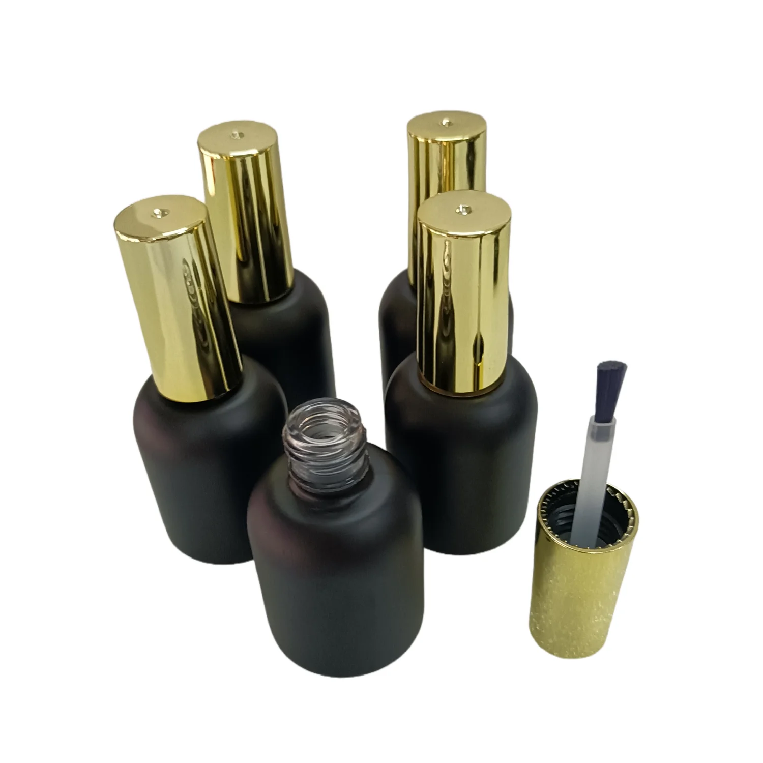 20ML 5 Pieces Empty Black Glass Bottle with Golden Lid with Brush for Gel Polish Filling Nail Art - view 5