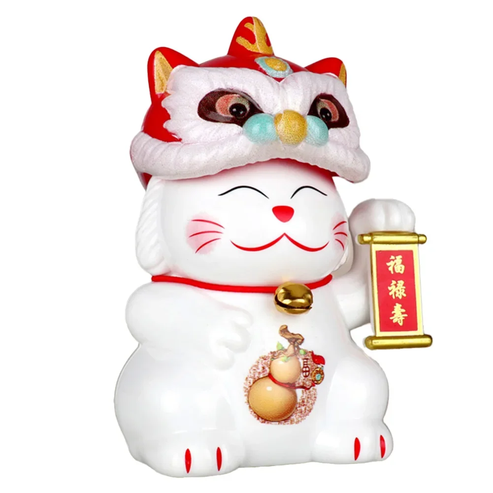 Office Decorations Automatic Nodding Lucky Cat Lion Dance Lucky Cat No Batteries Needed Plastic Material Solar Powered