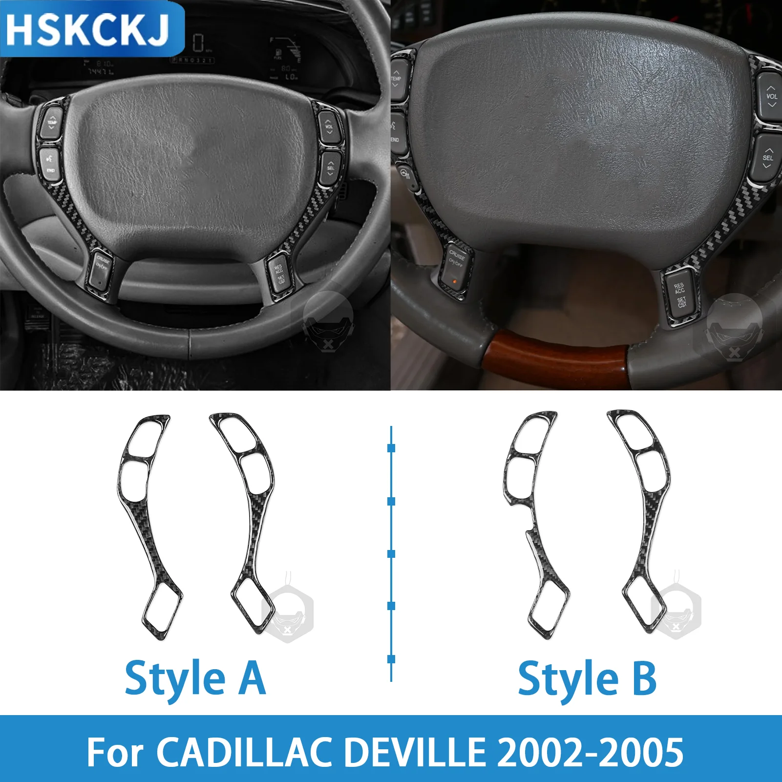 For Cadillac DeVille 2000-2005 Real Carbon Fiber Sticker Steering Wheel Button Trim Interior Accessories