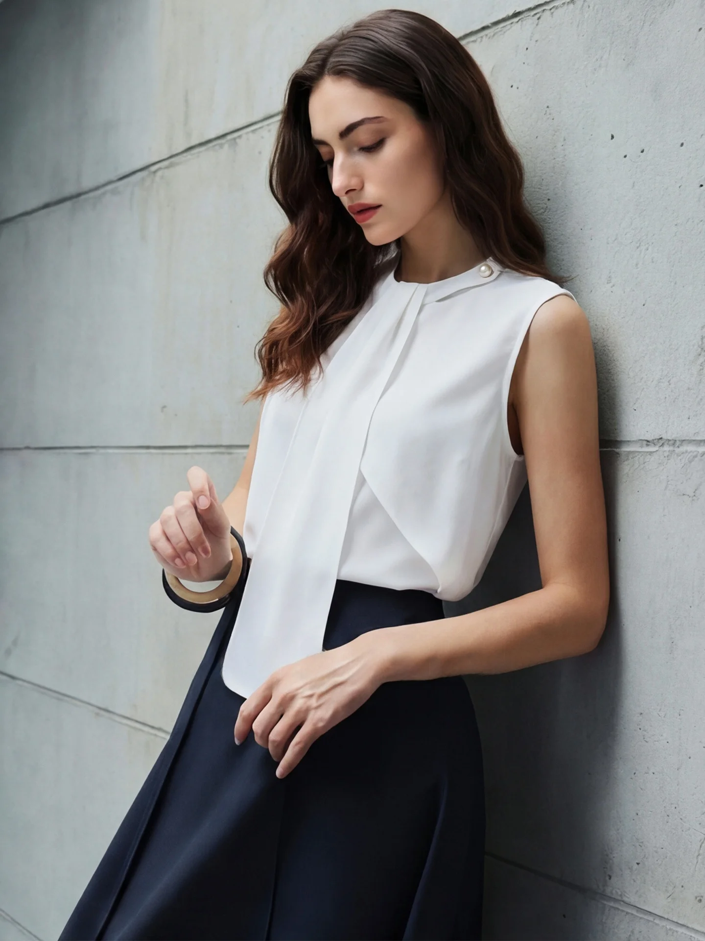 

Basic House Svel round Ne irt Women's Spring 2026 New Design Sensation Vest Vintage Commute Sle Loose Fit