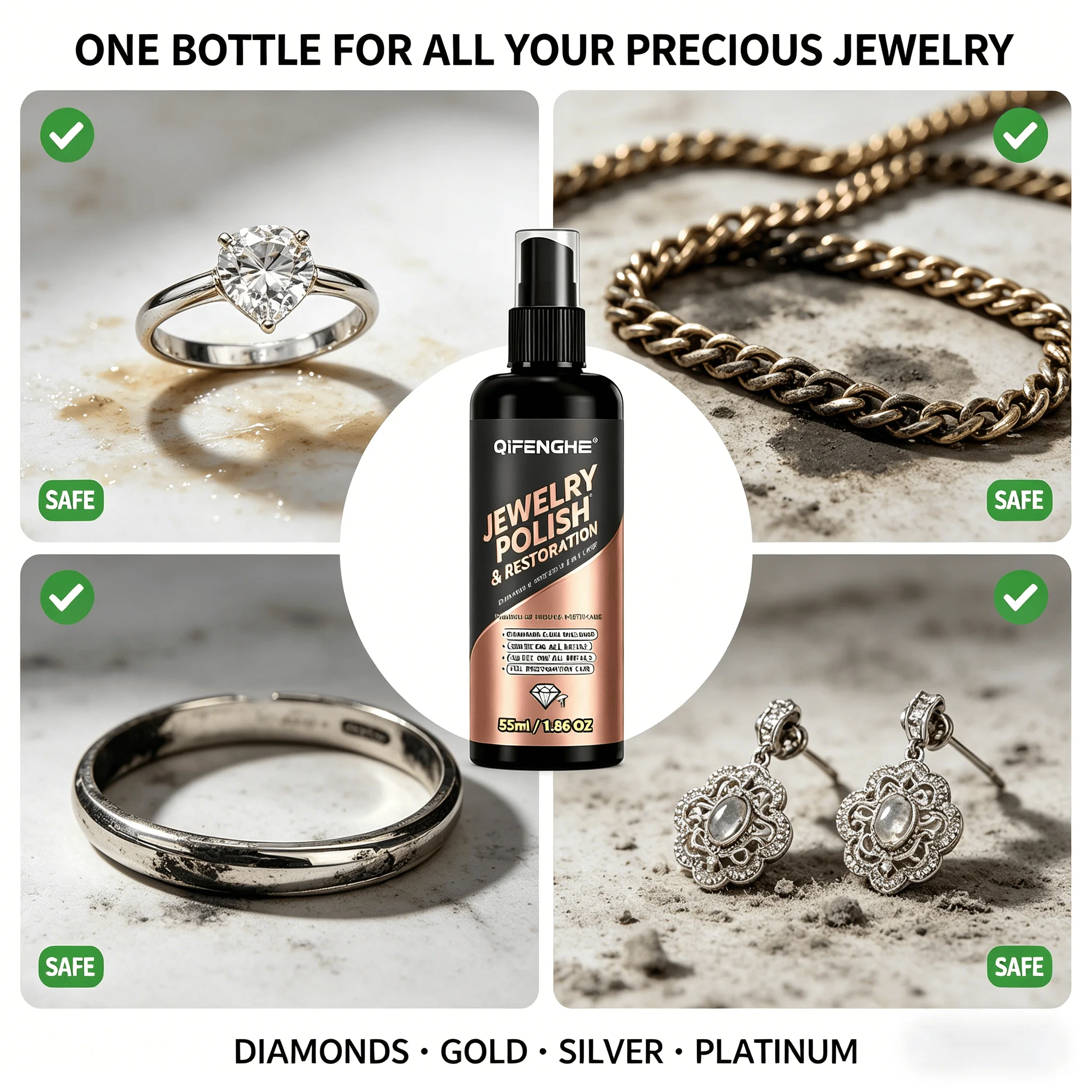 55ml Jewelry Shine Spray - Portable Polish for Diamond Gold Platinum, Restores Sparkle