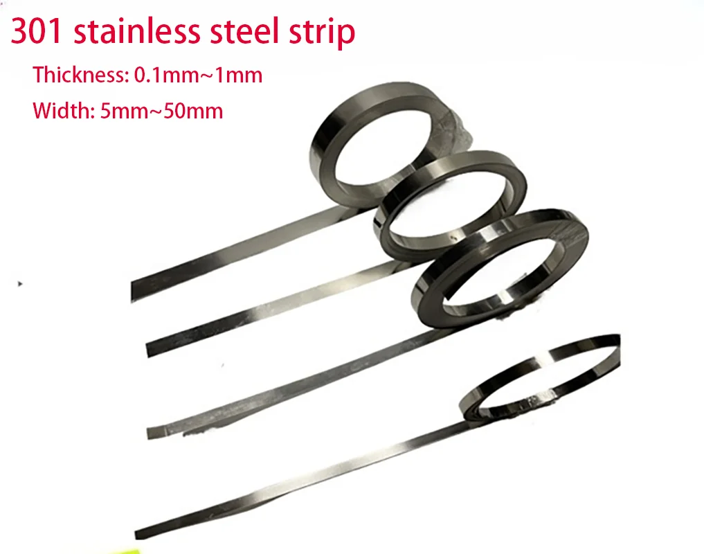 

5Meter High Elasticity 301 Stainless Steel Strip Thick 0.1mm - 1mm Thin Plate Foil Strip Width 8/10/15/20/25/30/mm