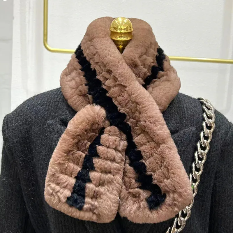 

Korean Rex Rabbit Fur Grass Scarf Winter Double-sided Thickened Woven Fur Neck with Warm and Versatile Fur Collar