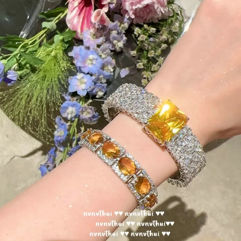 Comet Honeycomb Caramel Gem Bracelet Twilight Yellow Flower Zircon Ring Women