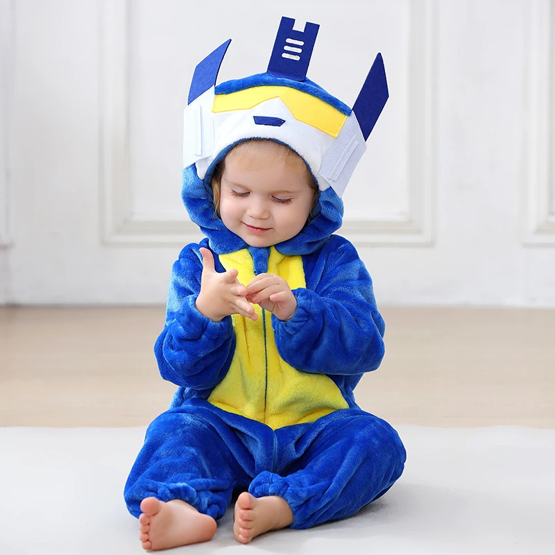 Newborn Toddler Baby Boys Hooded Romper King Kong Costume Soft Plush Warm Fleece Jumpsuit Winter One-Piece Blue Yellow Outfit
