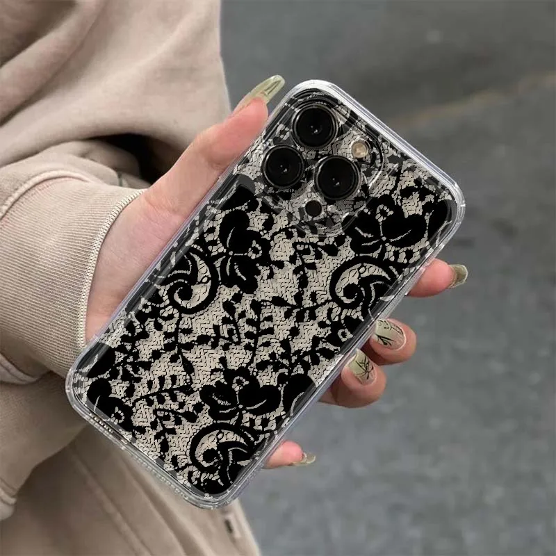 Elegant Lace Floral Pattern Phone Case For Xiaomi Redmi Note 14 Pro Plus 5G 14 13 12 11 10 Redmi 13 12 13C 14C Clear Soft Cover