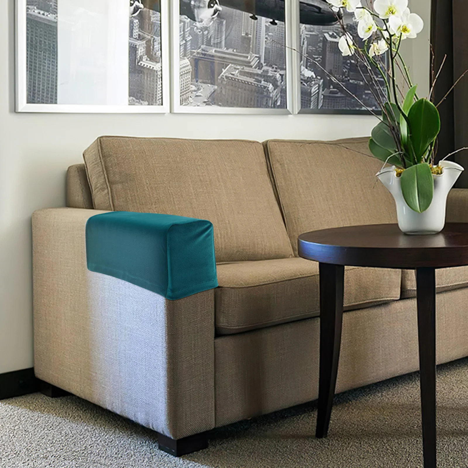 

2Pcs Sofa Armrest Cover Elastic Protector Premium Polyester Universal Armrest Protective Cloth Blue Universal Cover