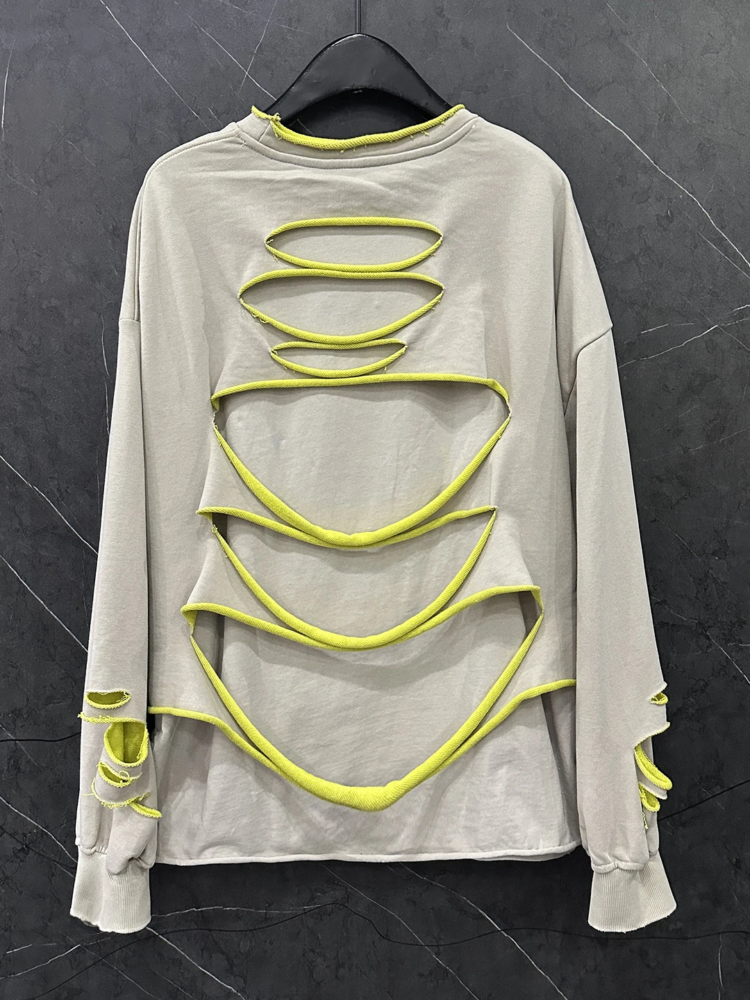 2025 Autumn New Distressed Fake Two-Piece Crew Neck Cartoon Sweatshirt for Women Loose Casual Fashion Printed Pullover Top