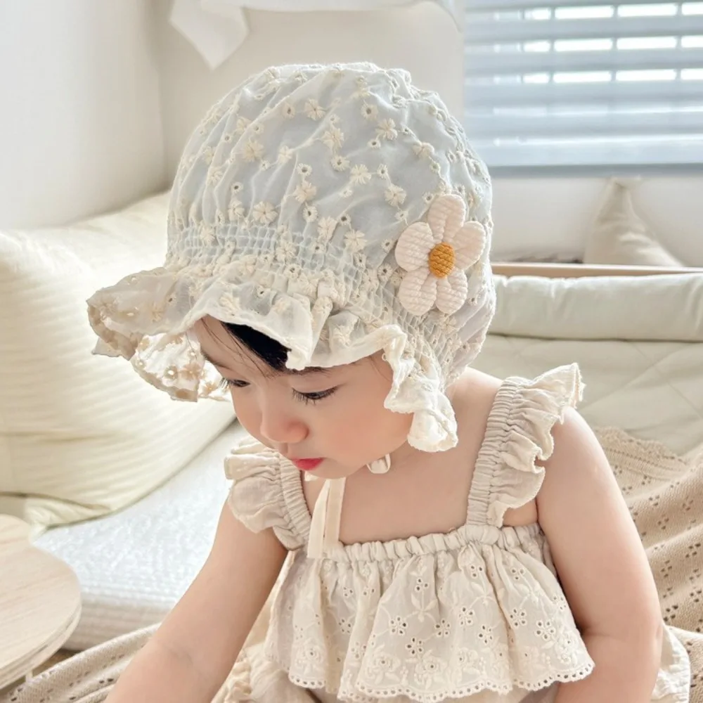 Newborn Lace Baby Fetal Cap Flower Ruffle Bonnet Hat Soft Breathable Sun Hat Girls