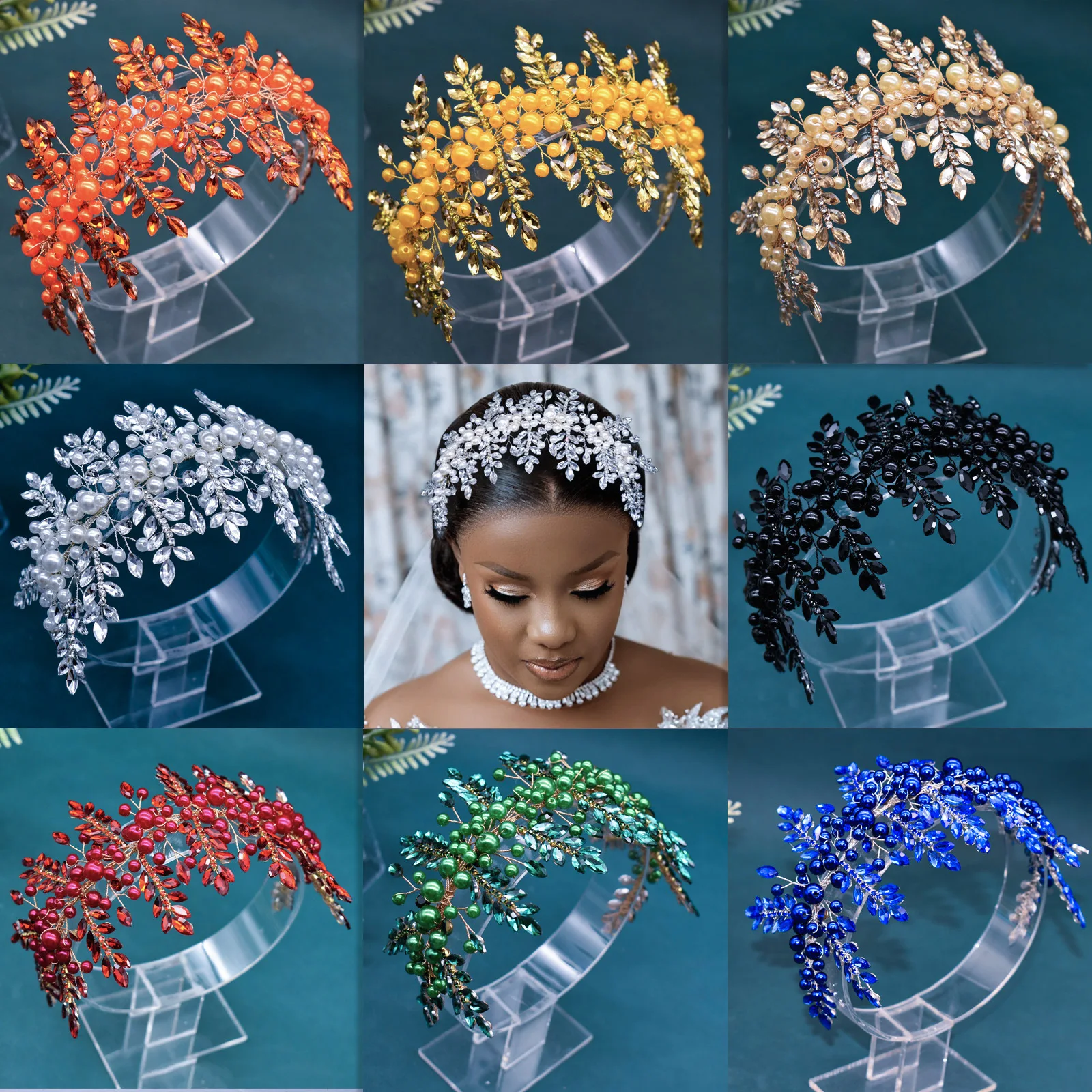 DZ324 Bride Crystal Headband Handmade Birthday Headdress Colorful Hair Accessories Banquet Tiara Yellow Bride Style Accessories