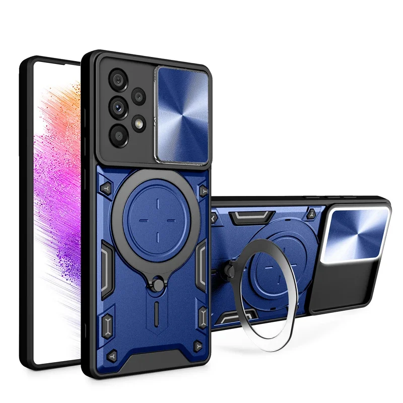 Phone Case for Samsung Galaxy A52S A53 A54 A55 A55 A57 A72 A73 Camera Slide Military Grade Armor 360 Degree Rotate Cover Coque
