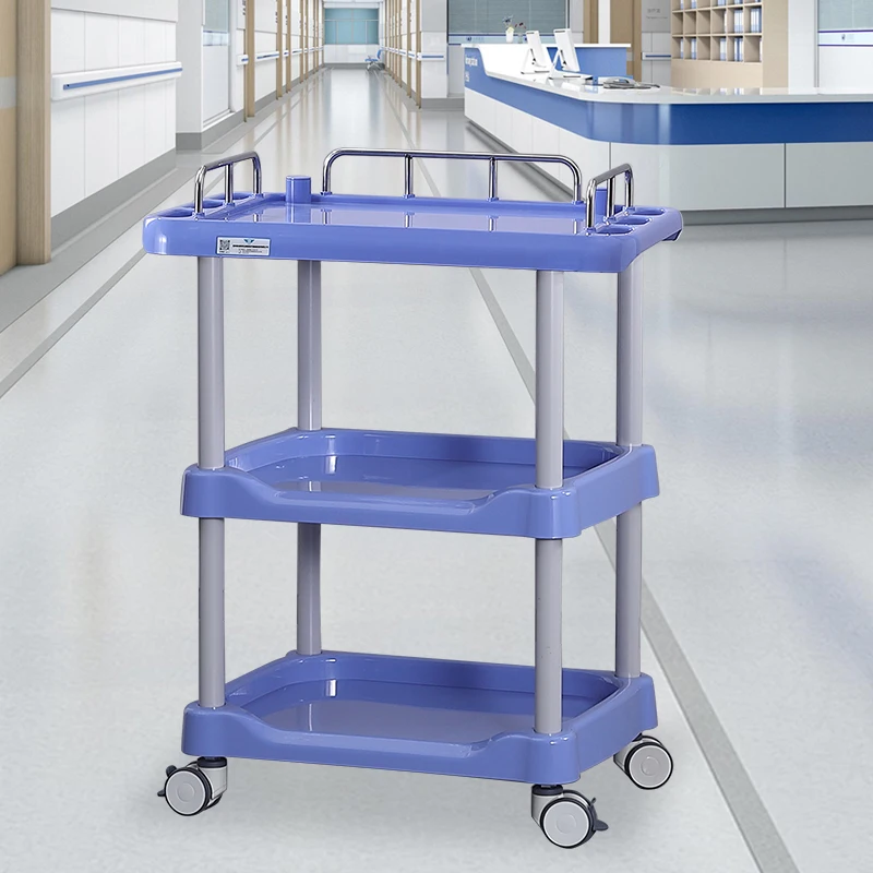China Factory Hot Sell Multi Functional Medical Vehicle Hospital Treatment Rescue Trolley Assembled Two Layers Clinic Trolley