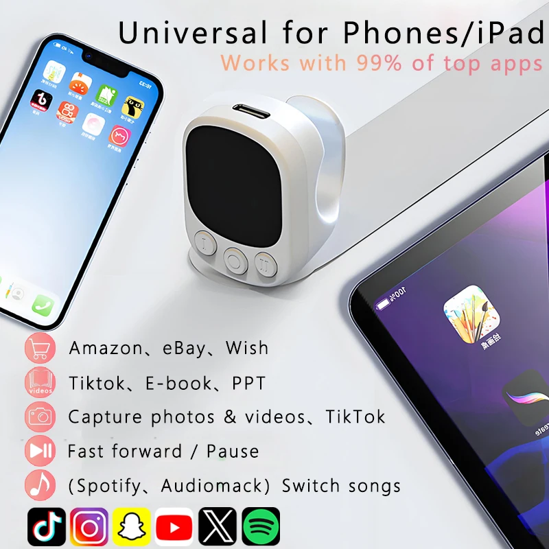 حلقة تمرير Tiktok للتحكم عن بعد ولوحة اللمس ومصراع الكاميرا للتحكم في الفيديو القصير المتوافق مع iPhone iPad