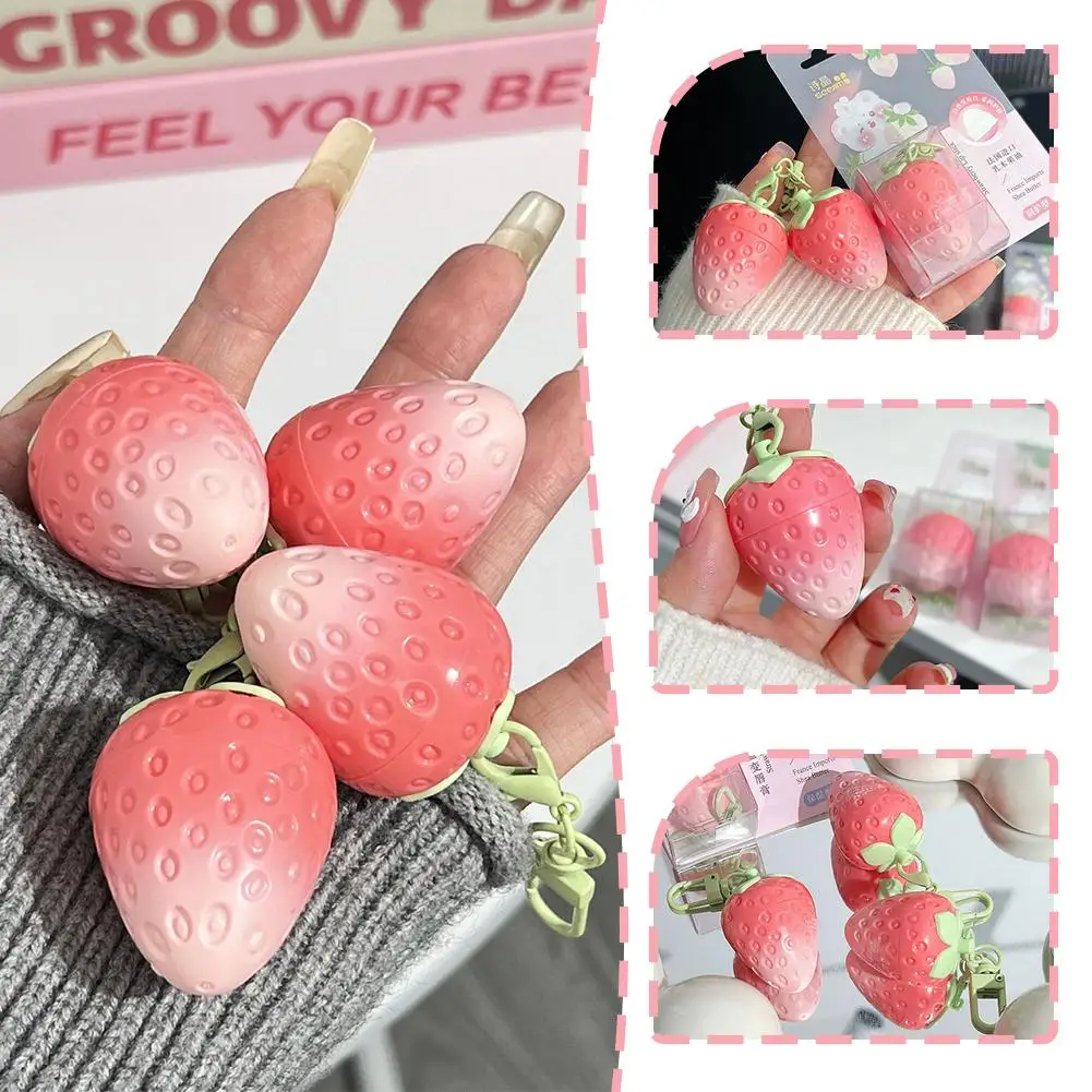 

Strawberry Keychain Temperature Color Changing Lipstick Natural Balm Long Lip Tint Pink Lip Cute Lasting Gloss Makeup Lipst B5W7