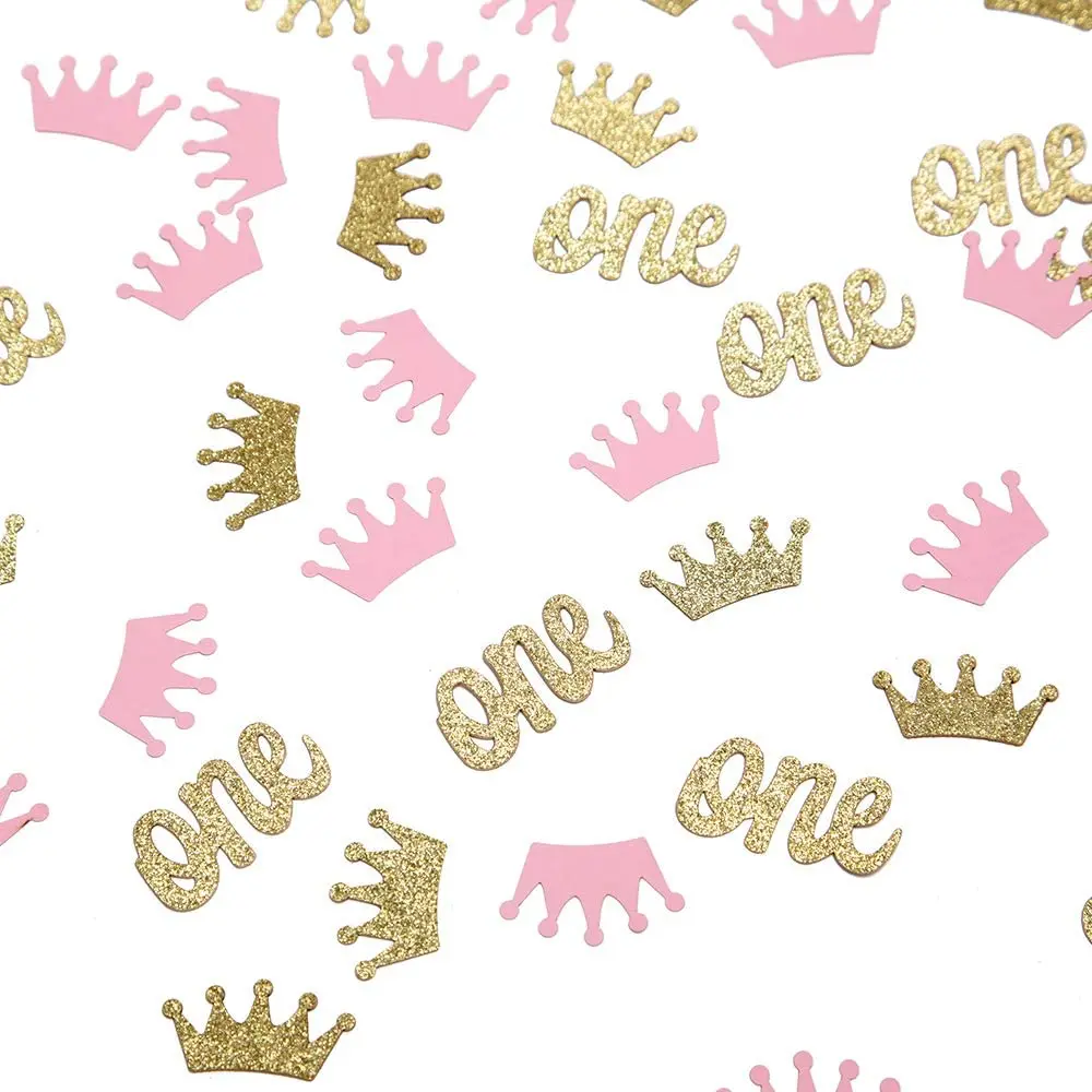 100pcs Golden Crown Party Confetti Pink Baby Shower Confetti Party Decor Princess Girl First Birthday Party Supplies