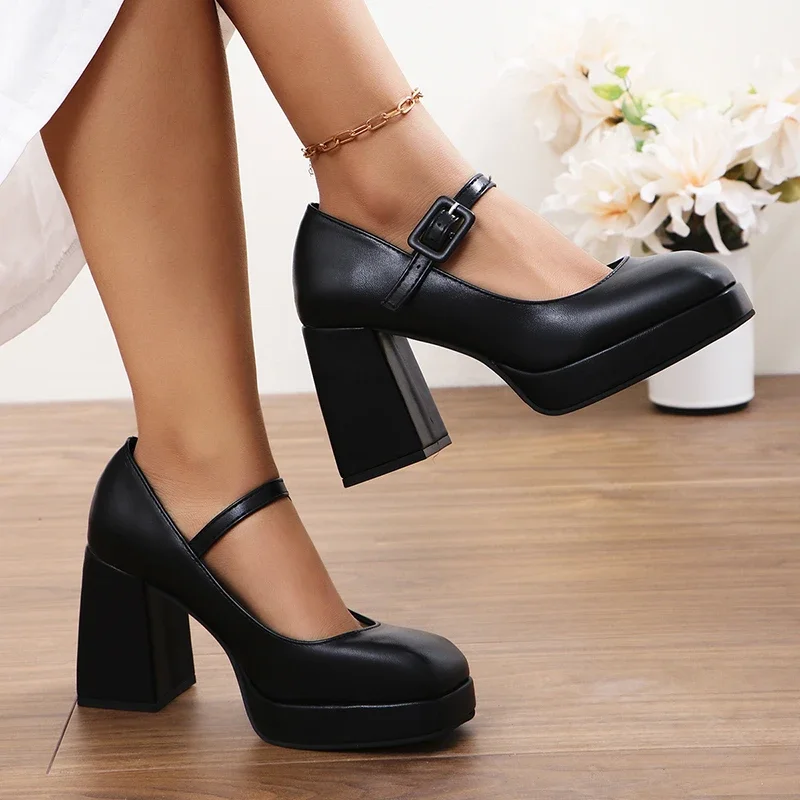 High Heels Mary Jane Shoes Women 2024 Spring New Fashion Chunky Platform Pumps Woman Ankle Buckle Party Lolita Shoes Plus Size