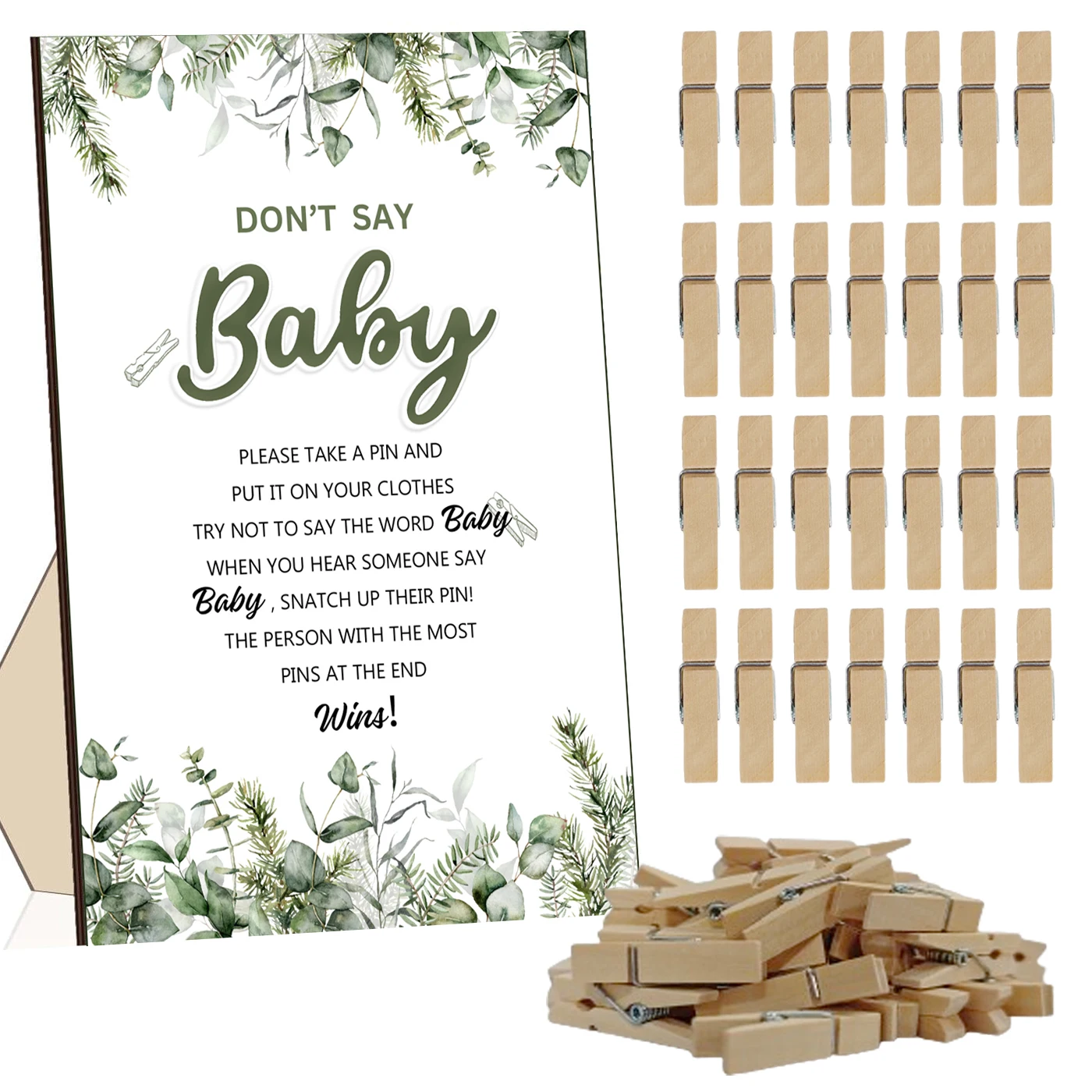 51pcs Babyshower Games Supplies, Including 1 Sign and 50 Clothespin for Fun & Engaging Party For Gender Reveal Celebration