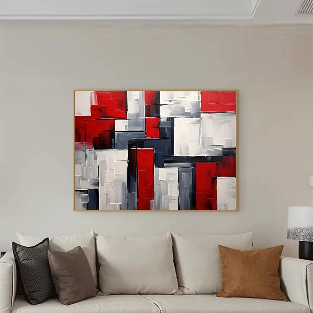 Canvas Print Painting, Geometric Color Block Mosaic Pattern, Modern Art Style, Living Room, Dining Room, Entrance Bedroom Decor