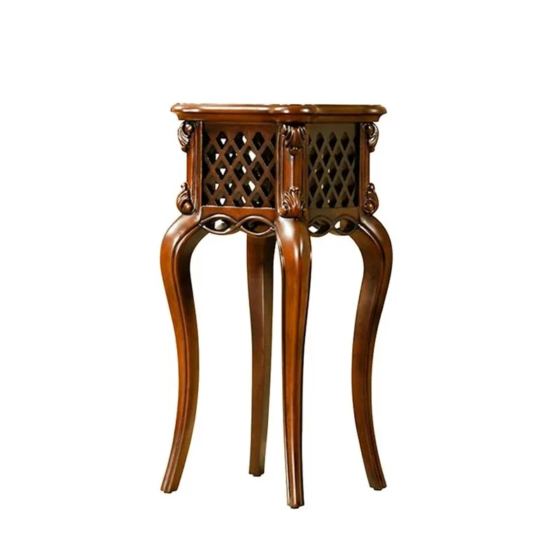 American retro old all solid wood floor round flower stand European villa living room square storage green