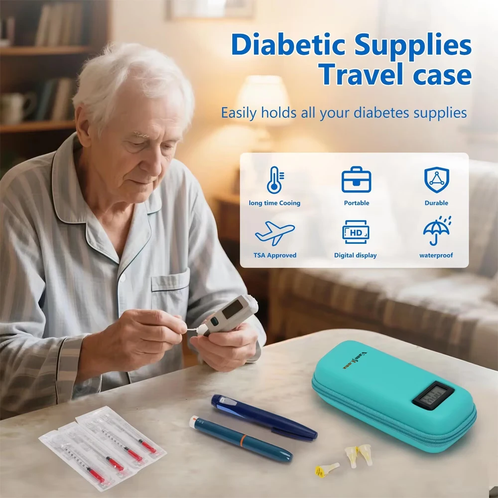 Insulin Cooler Travel Case with Temperature Display Refrigerated Diabetic Medicine Organizer with 2 Ice Pack for Trip and Daily