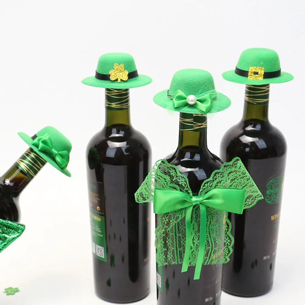 

4pcs Wine Cap Decorations Patrick'S Day Mini Green Hat Bottle Covers Party Favors Diy Crafts Ornament Supplies Kitchen Bar