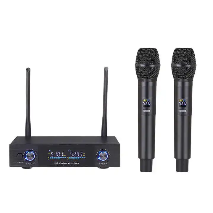 

Professional 2-Channel UHF Wireless Microphone System Dynamic Handheld Mic Noise Cancelling for Stage Performance Plastic for