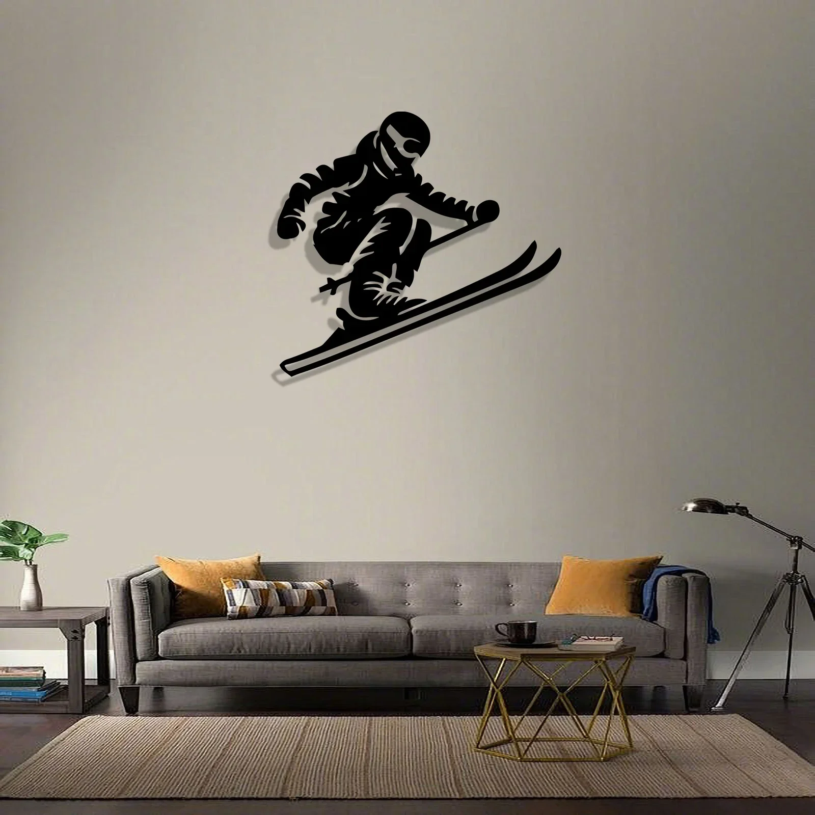 Vintage Skier Iron Wall Hanging,Dynamic Ski Scene Heavy‑Duty Iron,for Home Office Cabin Winter Decor
