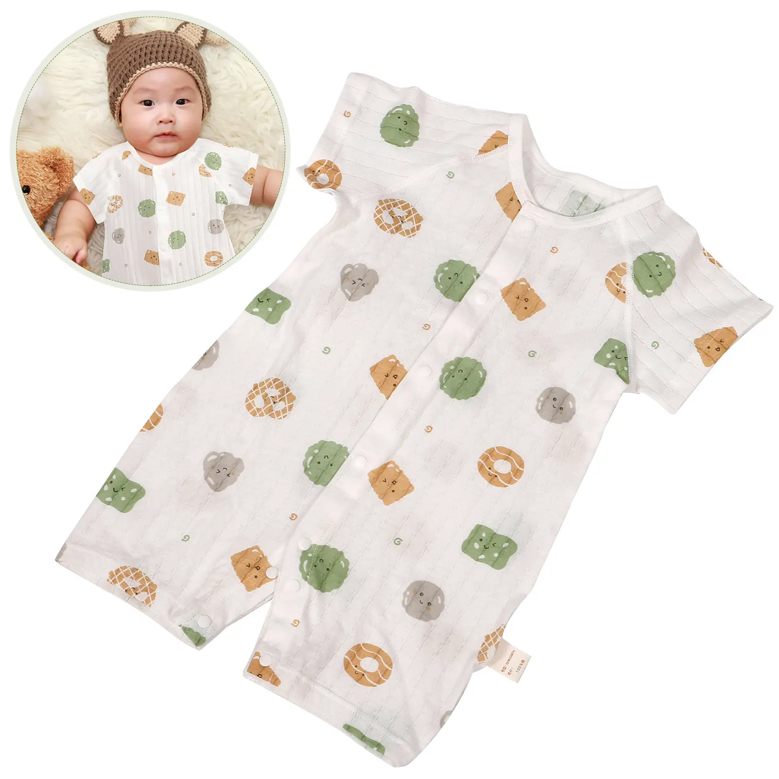 Ropa de verano para bebé recién nacido, mono de manga corta, 0-3 meses, para niños y niñas, material de algodón, transpirable, suave y cómodo para uso diario