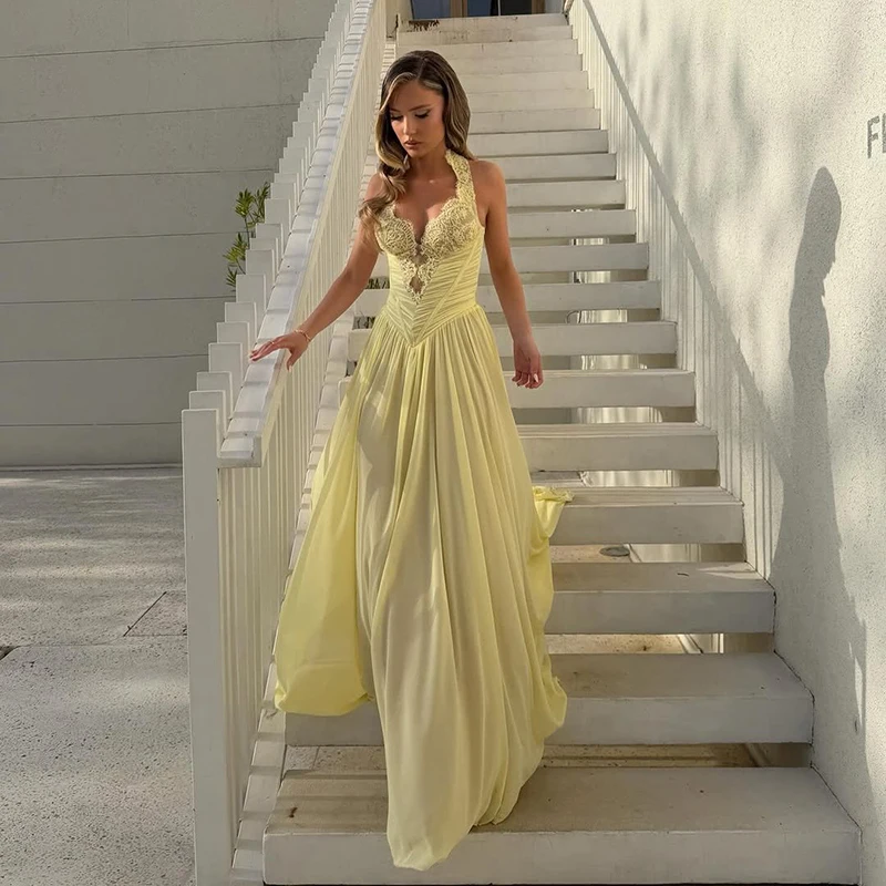 Thinyfull Damen-Abschlussball-Abendkleider, A-Linie, Neckholder, ärmellos, Spitze, rückenfrei, Partykleid, Chiffon, Cocktail-Abschlussballkleider, individuell gestaltet
