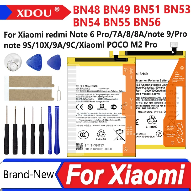 Brand New BN48 BN49 BN51 BN53 BN54 BN55 BN56 Battery For Xiaomi redmi Note 6 Pro/7A/8/8A/note 9/Pro/note 9S/10X/9A/9C/