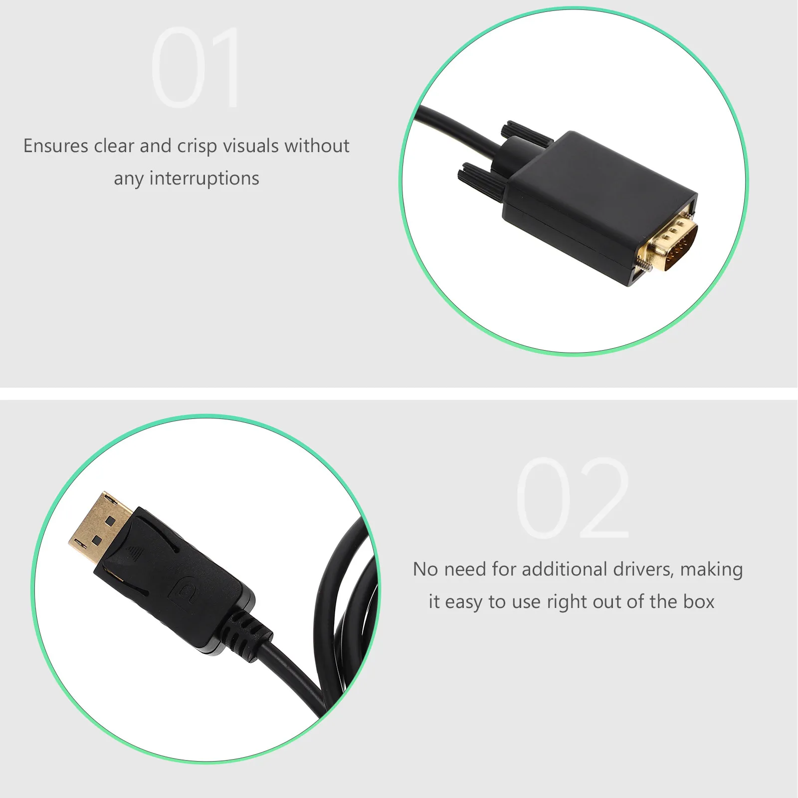 to Vga Conversion Cable 1.8m for Laptop Desktop Monitor Projector Plug and Play No Driver Required Compact