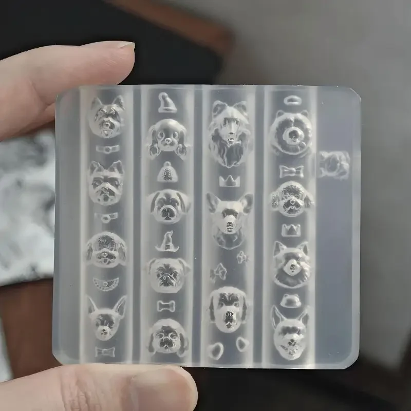 Silikonowa forma do zdobienia paznokci DIY 3D, urocza forma do paznokci w kształcie psa z kreskówki, przezroczysty szablon do rzeźbienia paznokci.