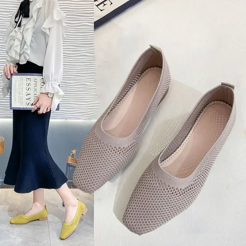 Hollow Low Heel Elegant Woman Footwear Flats Black Shoes for Women Square Toe Flat Vacation Korean Style Wholesale Dress 39 Chic