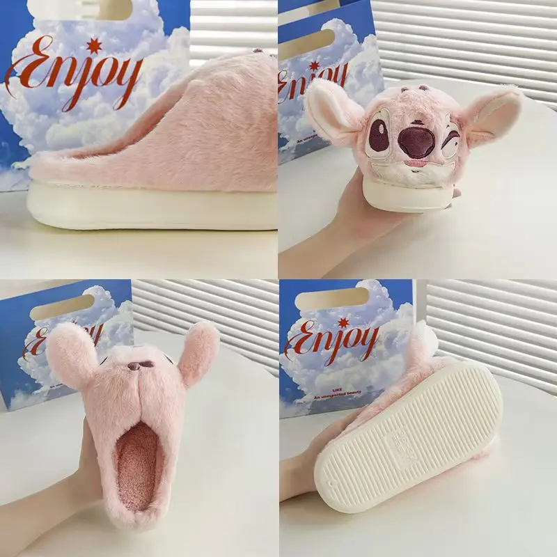Neue Disney Cartoon Stich Plüsch Baumwolle Hausschuhe Dicke Warme Weiche Sohlen Winter Hause Hausschuhe Casual Bequeme Schuhe Geschenke