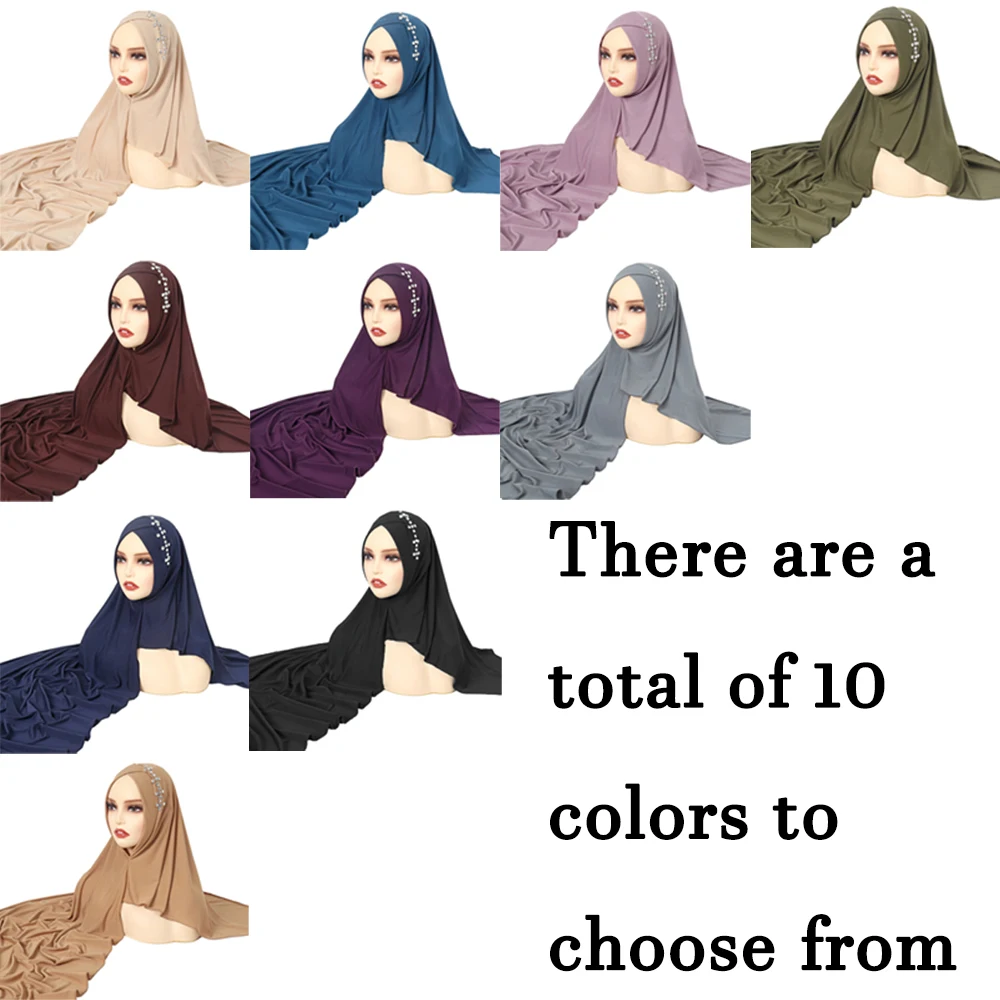 RIMAIRE Elastic and Comfortable Pure Color Muslim Hijab with Diamond Decoration New Fashion Muslim Women Clothing Plain Scarf