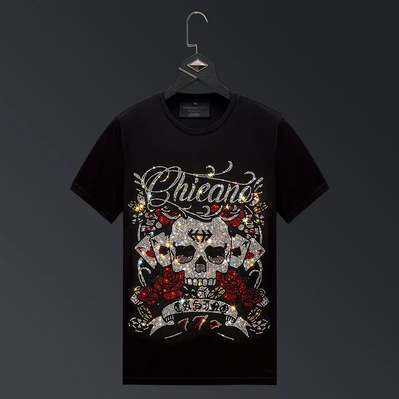 2024 Diamonds Skulls T Shirts for Women Tops Tee Fashion Streetwear Slim O Neck Short Sleeve Woman Casual Tshirts Chemise Femme