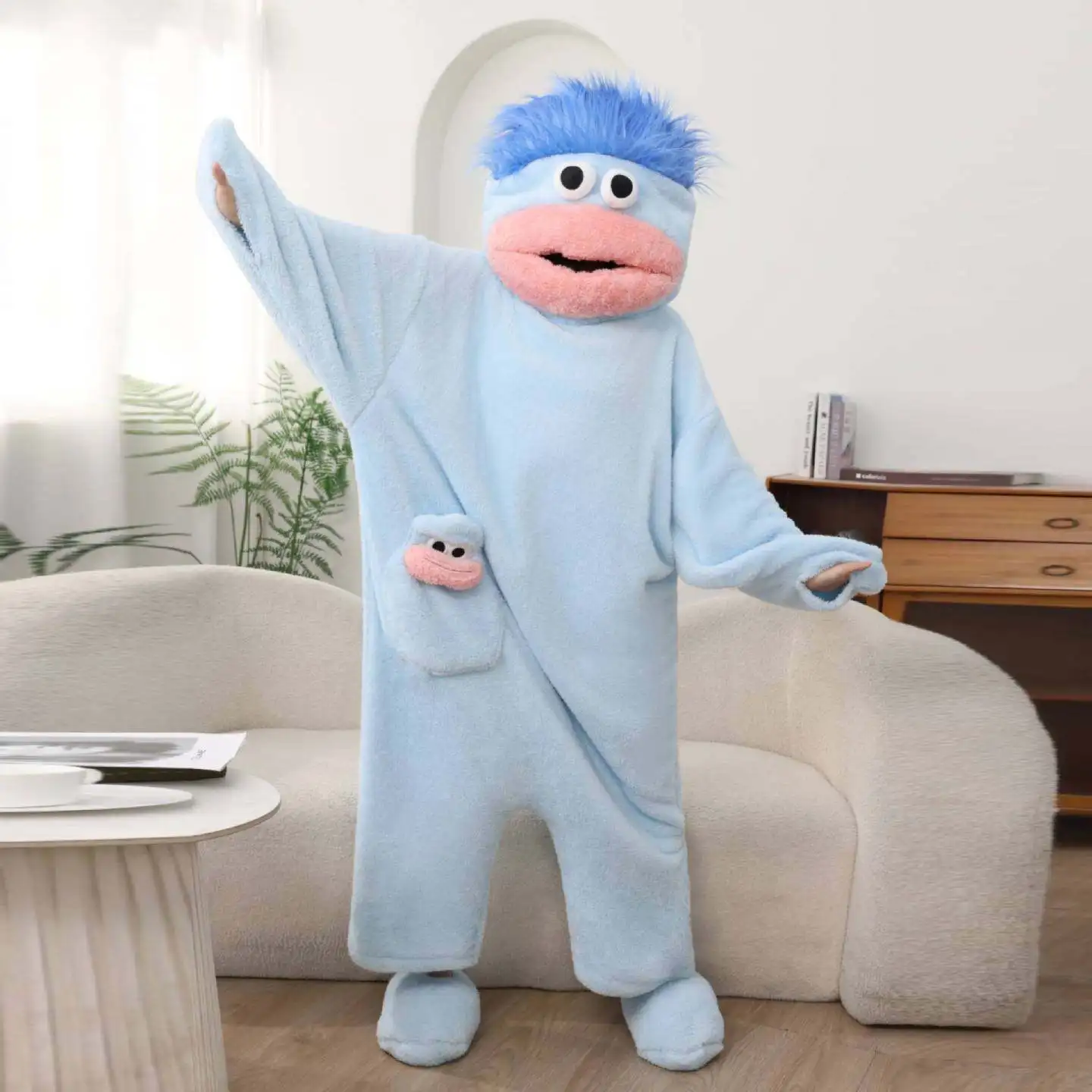 Hangyodon One Piece Coral Fleece Pyjama Dikke Warme Winter Cartoon Grappige Vismond Nachtkleding Voor Vrouwen Mannen Paar Loungewear