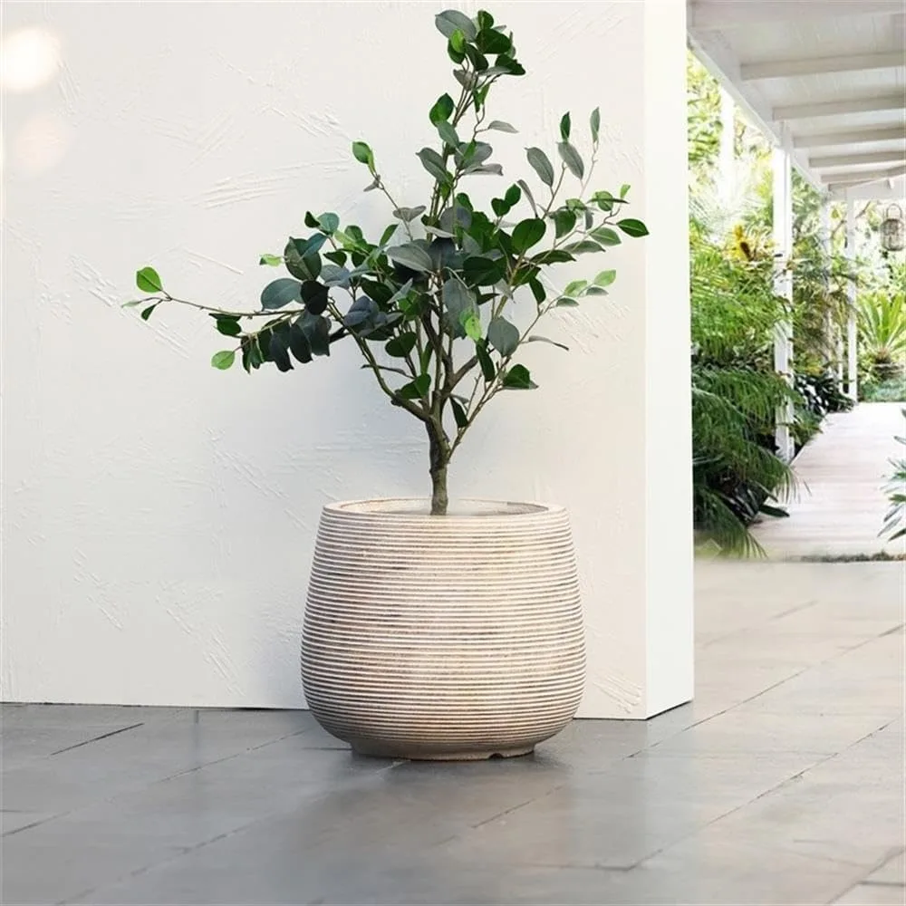 

Round Plant Pots, Indoor Outdoor Large Planters with Drainage Holes and Rubber Plug, Distressed Tapered