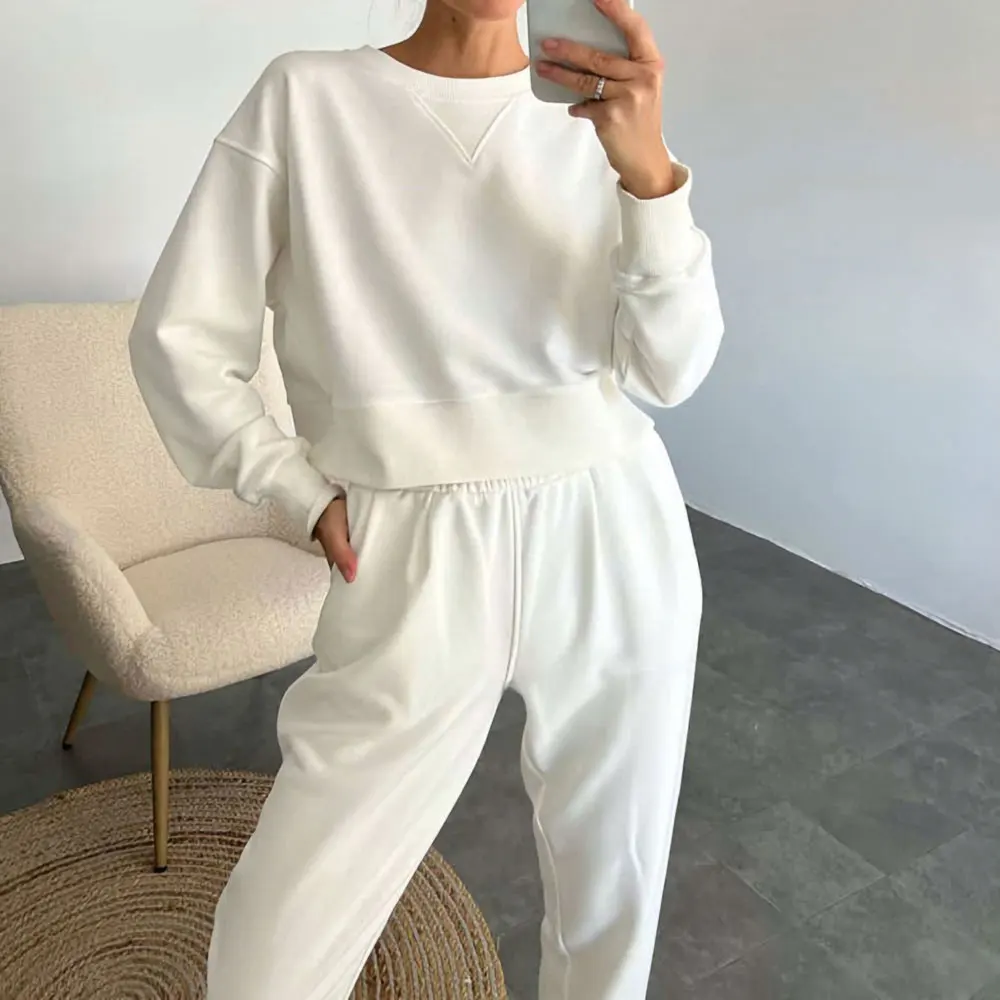 Traje informal de manga larga para mujer, conjunto de dos piezas de estilo europeo y americano, colección de primavera y otoño de Color sólido