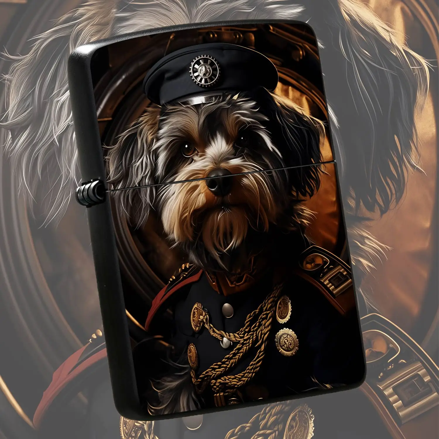 Vintage Steampunk Yorkshire Terrier Officer Uniform Themed Decorative Lighter, Exquisite  Badge & Braided Aiguillette Design, Ideal For Daily Carry, Home Display, Gifting For Pet Lovers On Holiday Occasions A Humorous And Interesting Lighte