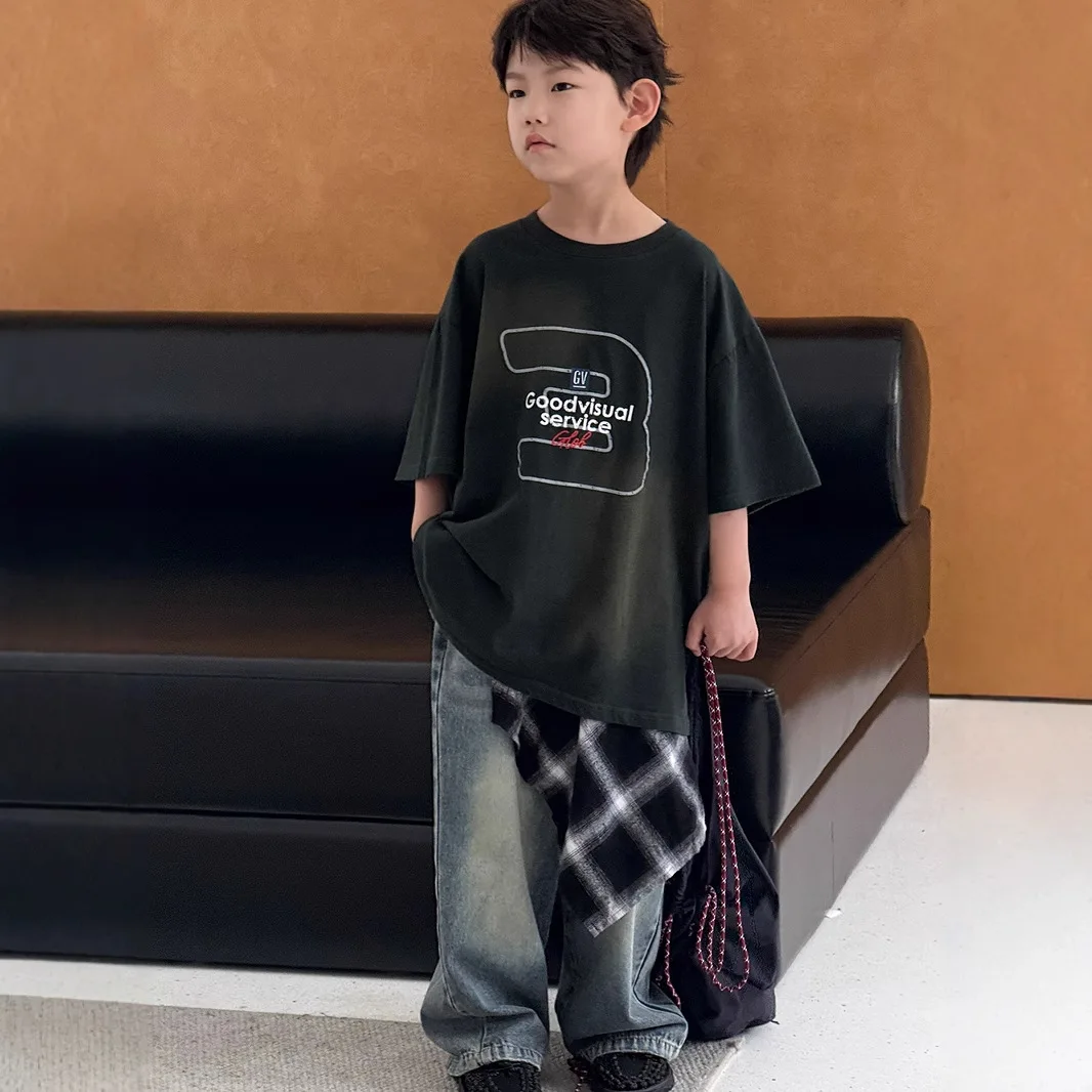 

Children Clothes Boys Short-sleeved T-shirt 2025 New Trendy Summer Versatile Top Cartoon Printed Loose Kids Cotton T-shirt