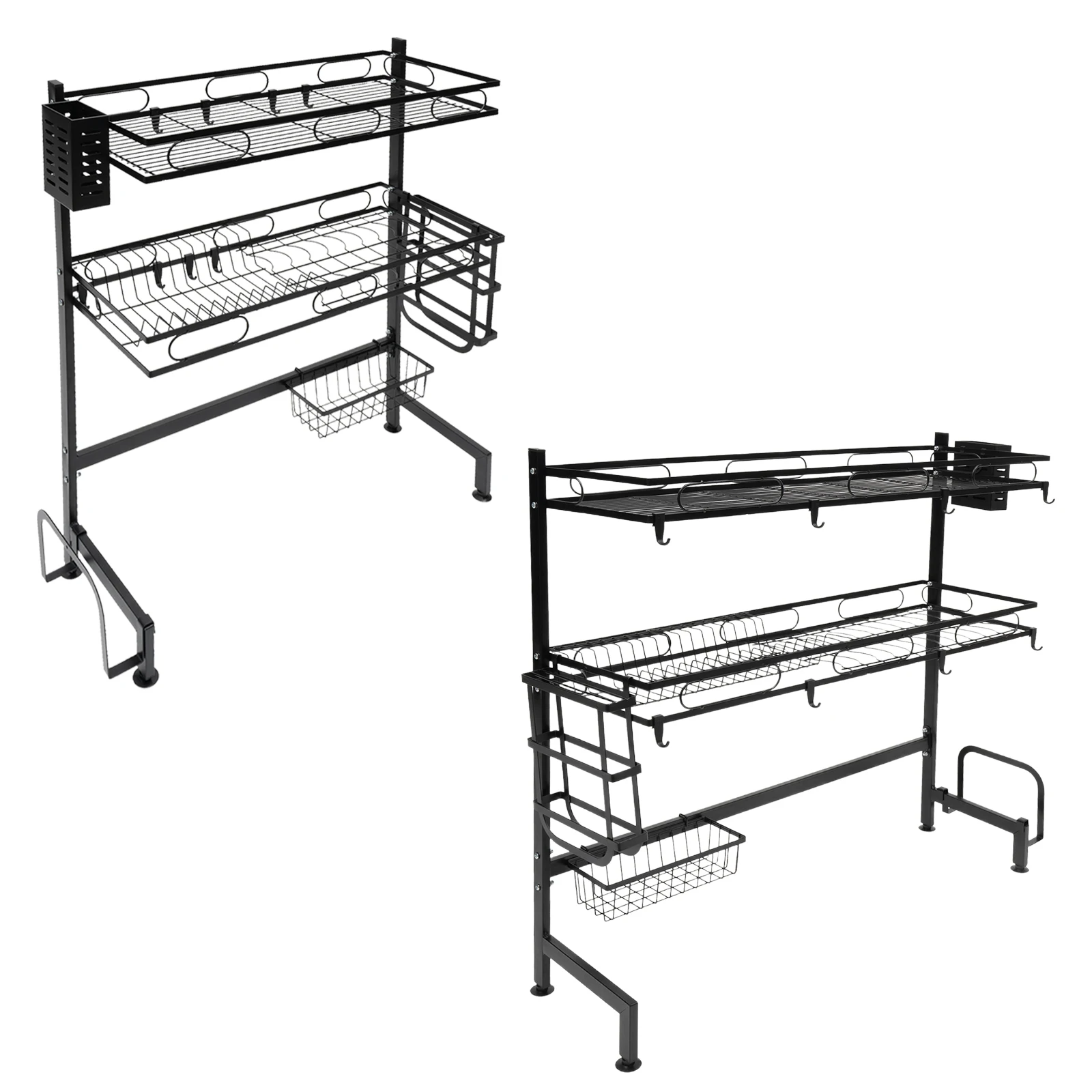 رف تجفيف الأطباق بطبقتين فوق الحوض مقاس 62/82 سم، تجفيف أدوات المائدة، رف المطبخ مناسب لتخزين مستلزمات المطبخ في المطبخ #5