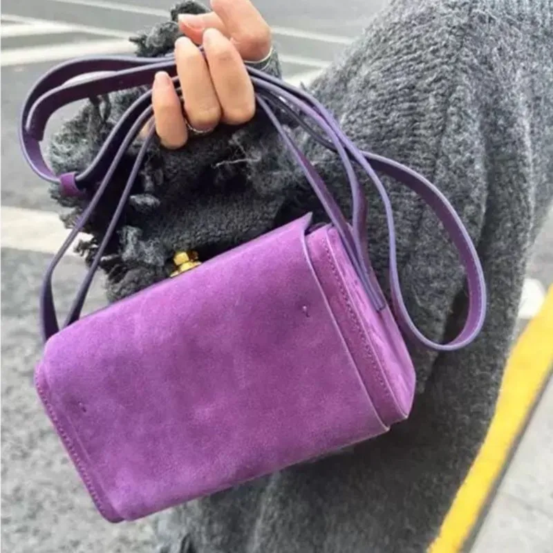 

Trendy High Quality Textured Faux Suede Box Shoulder Bag French Style Chic Latch Handbag Ladies Shoulder Bag Women Y2K Aesthetic
