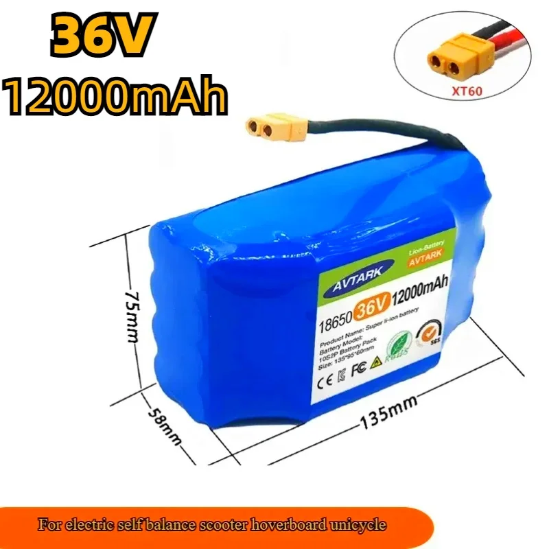 

36V Battery Pack 4.4/7/12Ah 12000mAh Rechargeable Lithium Ion Battery for Electric Self Balancing Scooter HoverBoard Unicycle