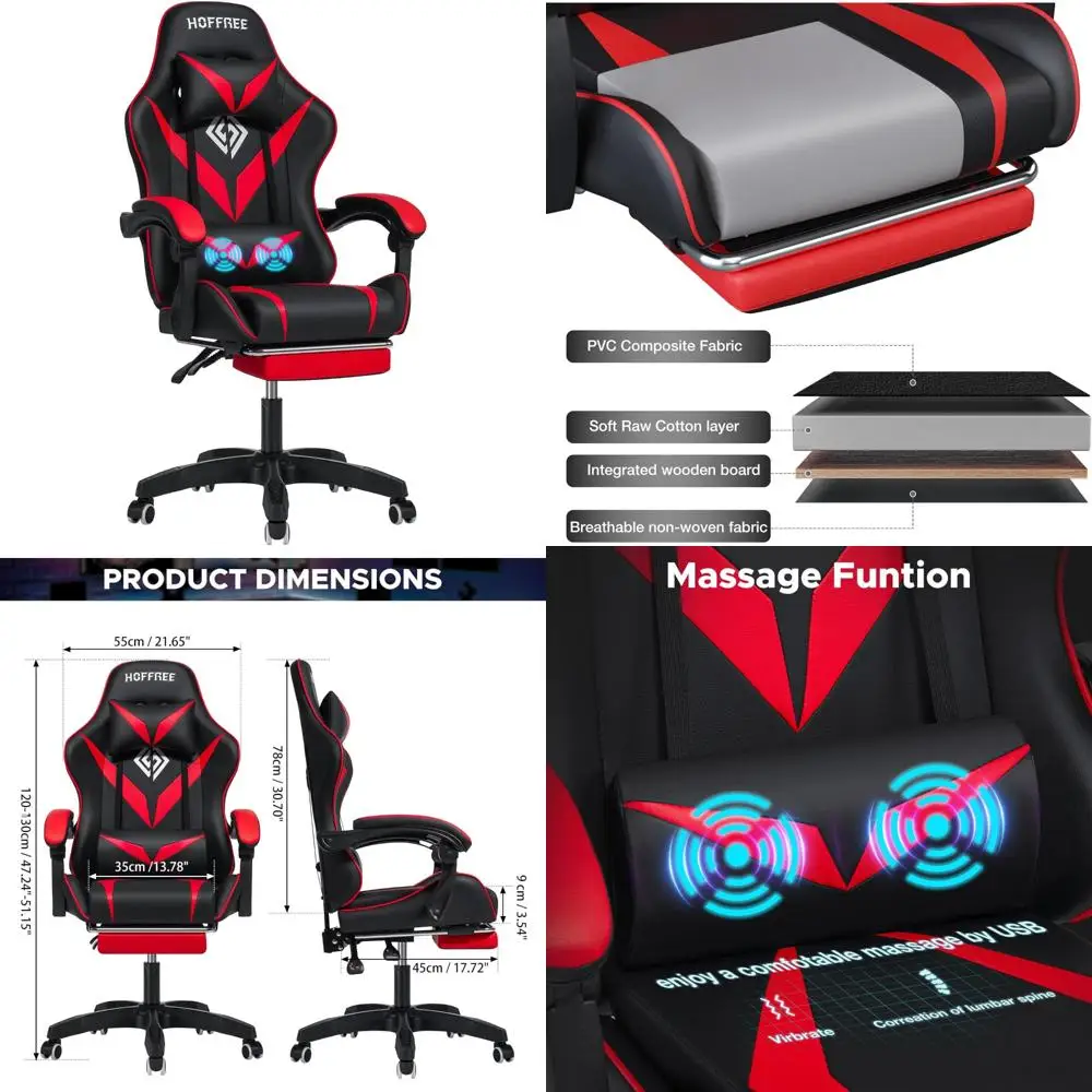 Kindergaming-Stuhl mit Fußstütze, Lordosenstütze, Liegefunktion und Kopfstütze für komfortables Computer-Gaming-Erlebnis