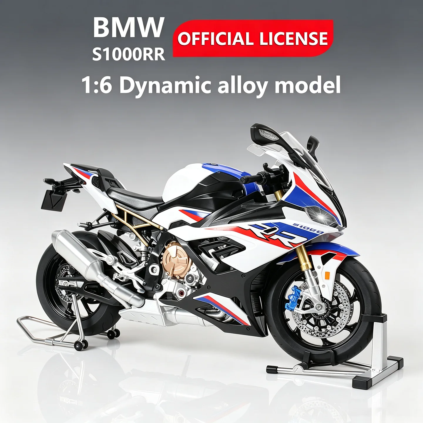 Officially Licensed BMW-S1000RR Motorcycle 1:6 Alloy Metal Diecast Model Sport Superbike Collectibles Toy Simulate Spray Light